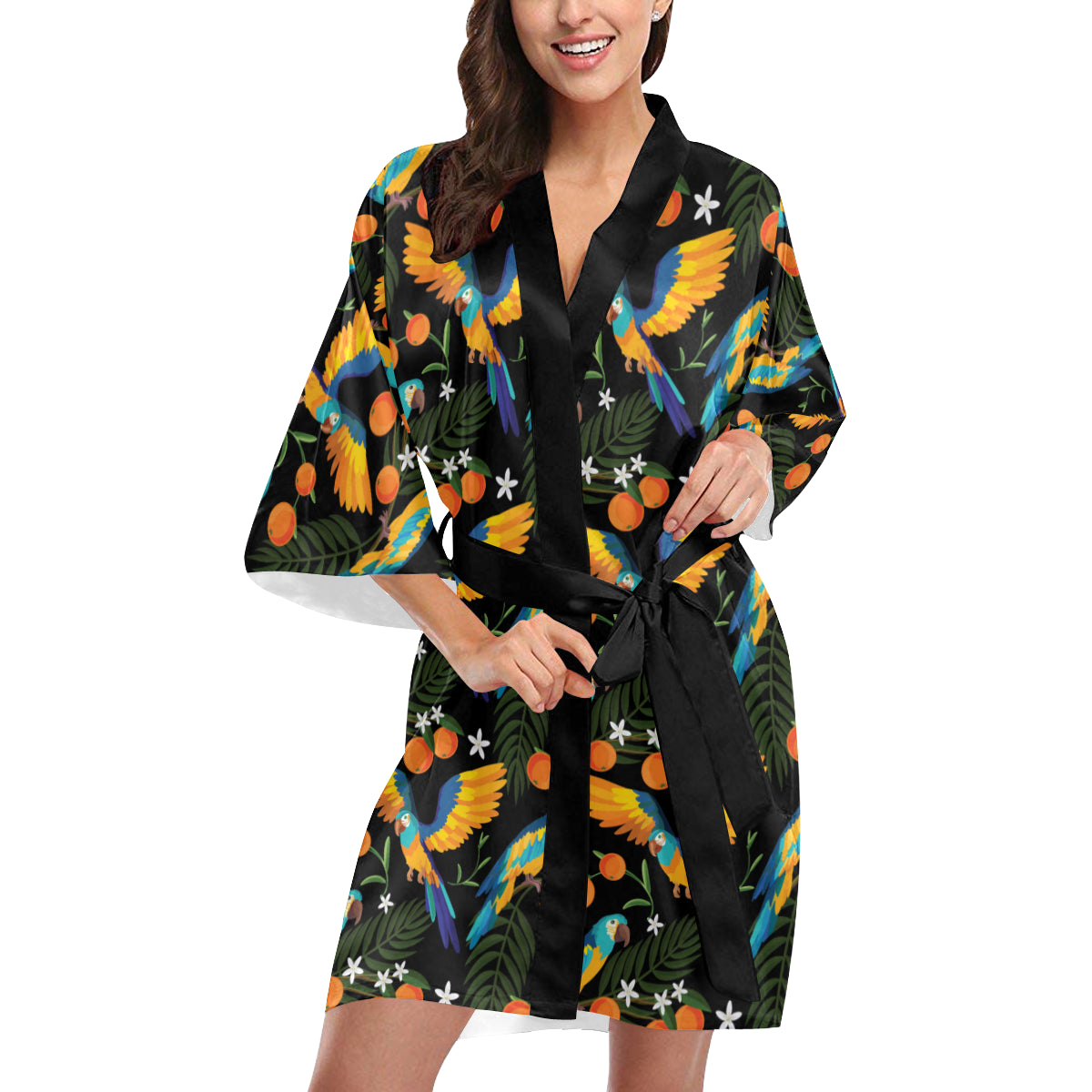 Macaw Pattern Print Design 03 Women's Short Kimono