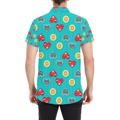Lollipop Pattern Print Design LL06 Men's Short Sleeve Button Up Shirt