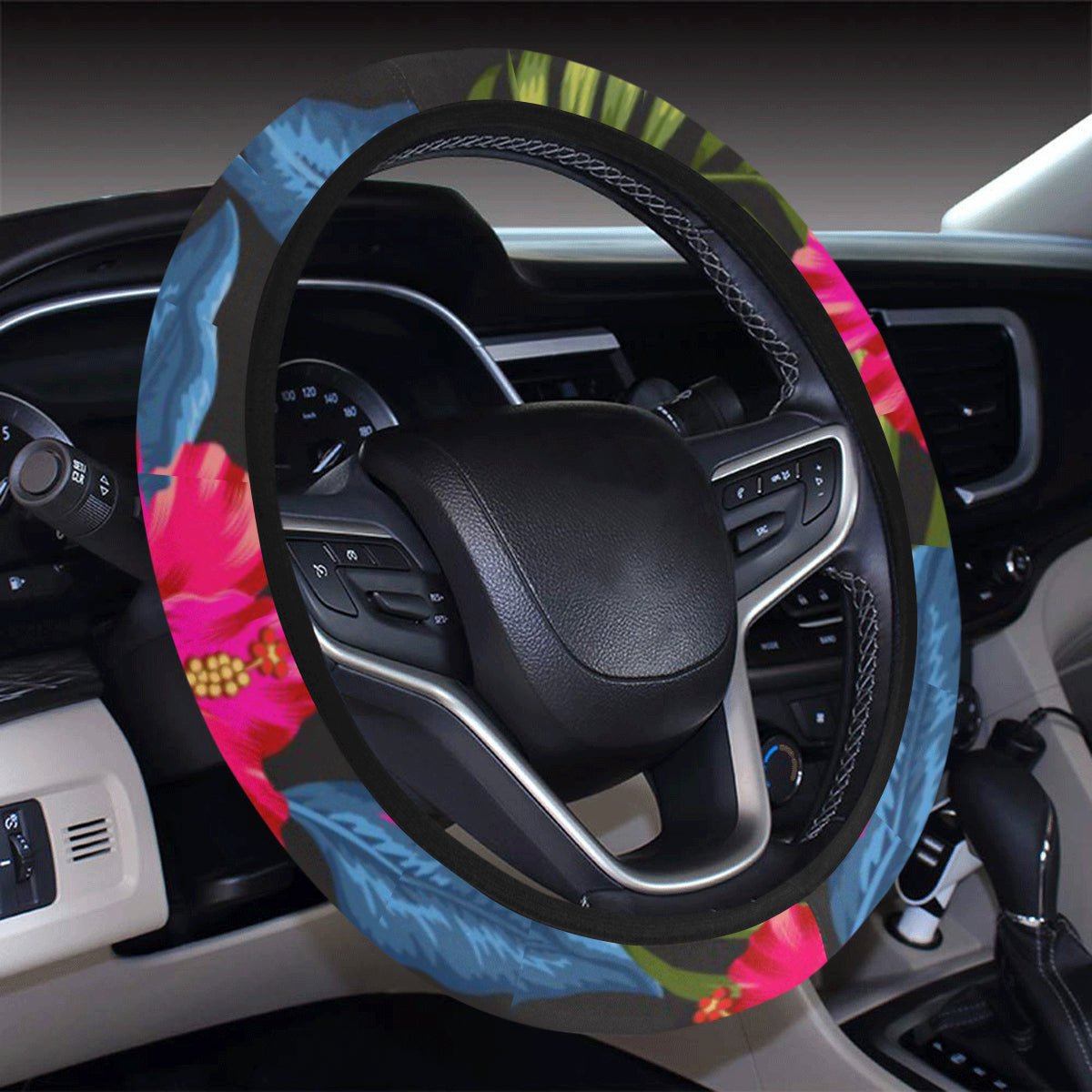 Bird Of Paradise Pattern Print Design BOP014 Steering Wheel Cover with Elastic Edge