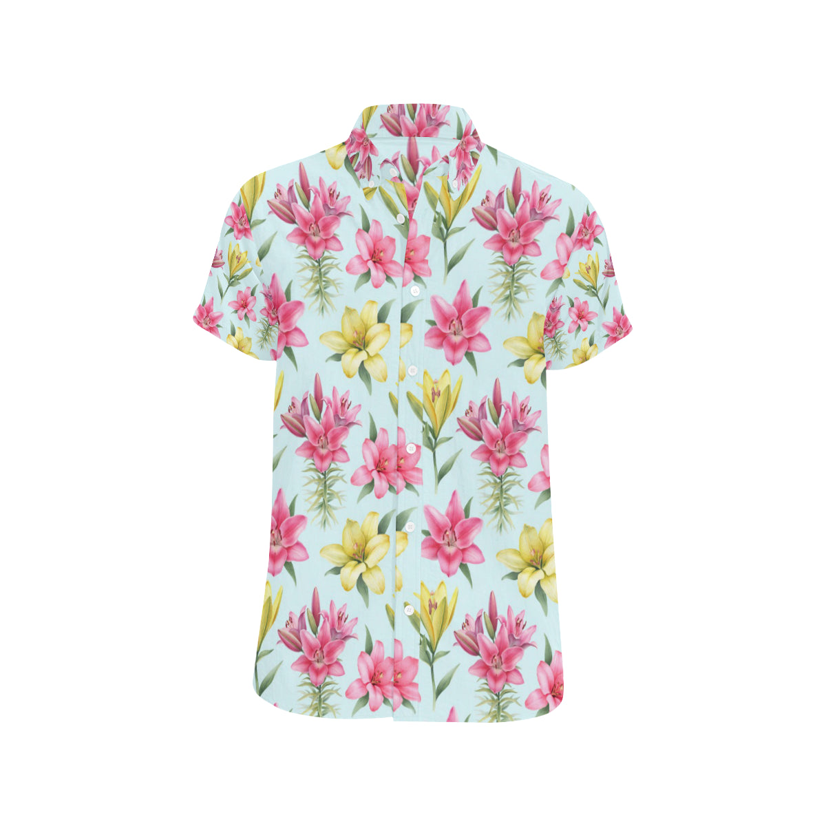 Lily Pattern Print Design LY010 Men's Short Sleeve Button Up Shirt