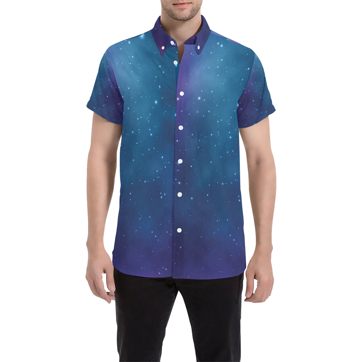 Nebula Pattern Print Design A01 Men's Short Sleeve Button Up Shirt