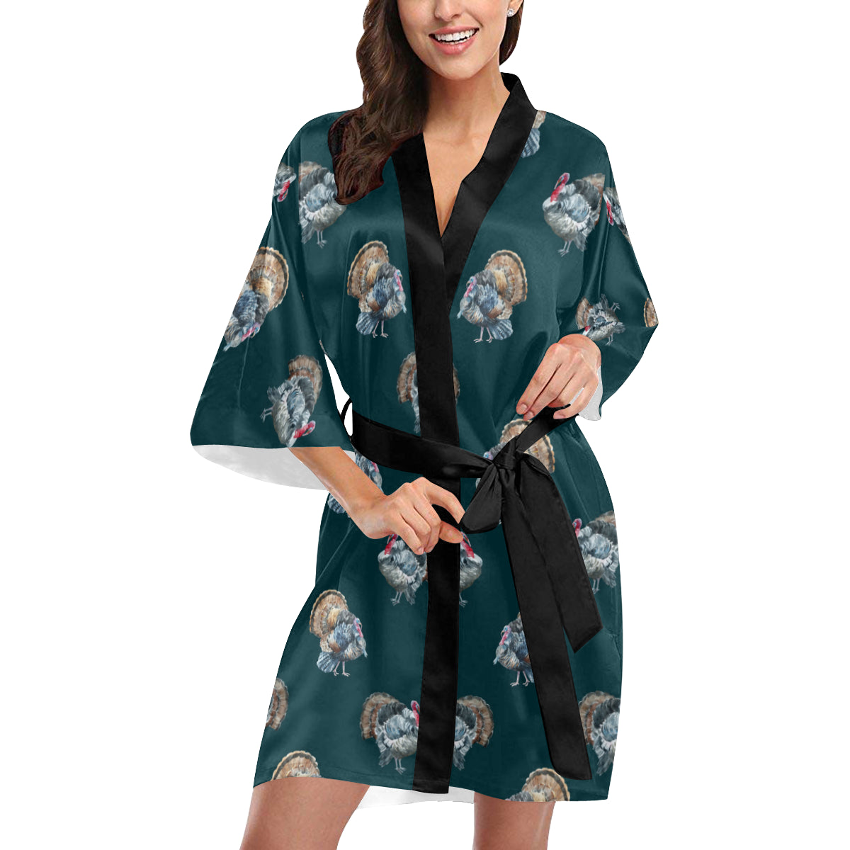 Turkey Pattern Print Design 03 Women's Short Kimono