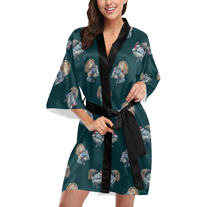 Turkey Pattern Print Design 03 Women's Short Kimono