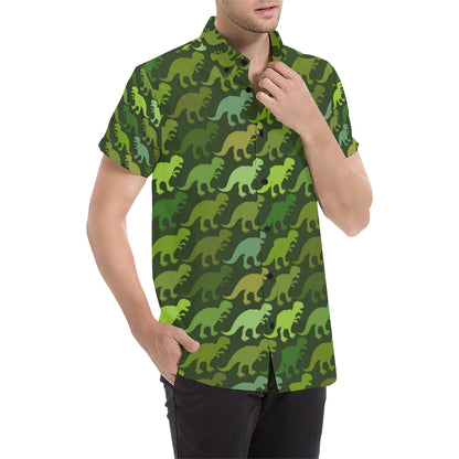T Rex Pattern Print Design A03 Men's Short Sleeve Button Up Shirt