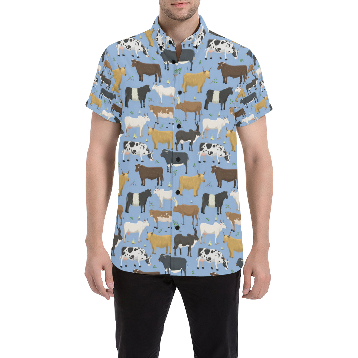 Cattle Pattern Print Design 02 Men's Short Sleeve Button Up Shirt