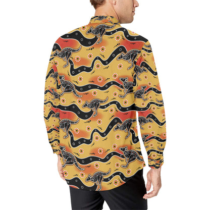 Kangaroos Aboriginal  Pattern Print Design 06 Men's Long Sleeve Shirt