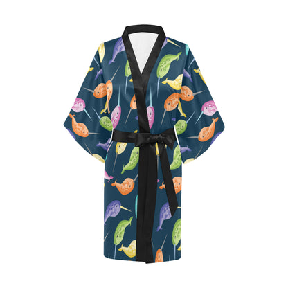 Narwhal Colorful Pattern Print Design 03 Women's Short Kimono