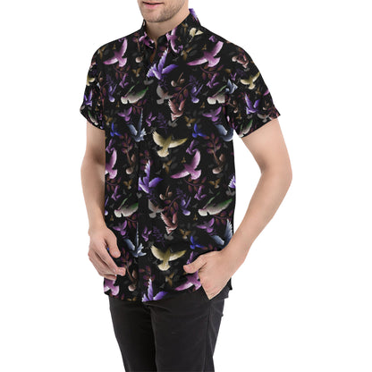Pigeon Pattern Print Design 01 Men's Short Sleeve Button Up Shirt