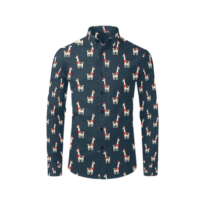 Llama with Polka Dot Themed Print Men's Long Sleeve Shirt