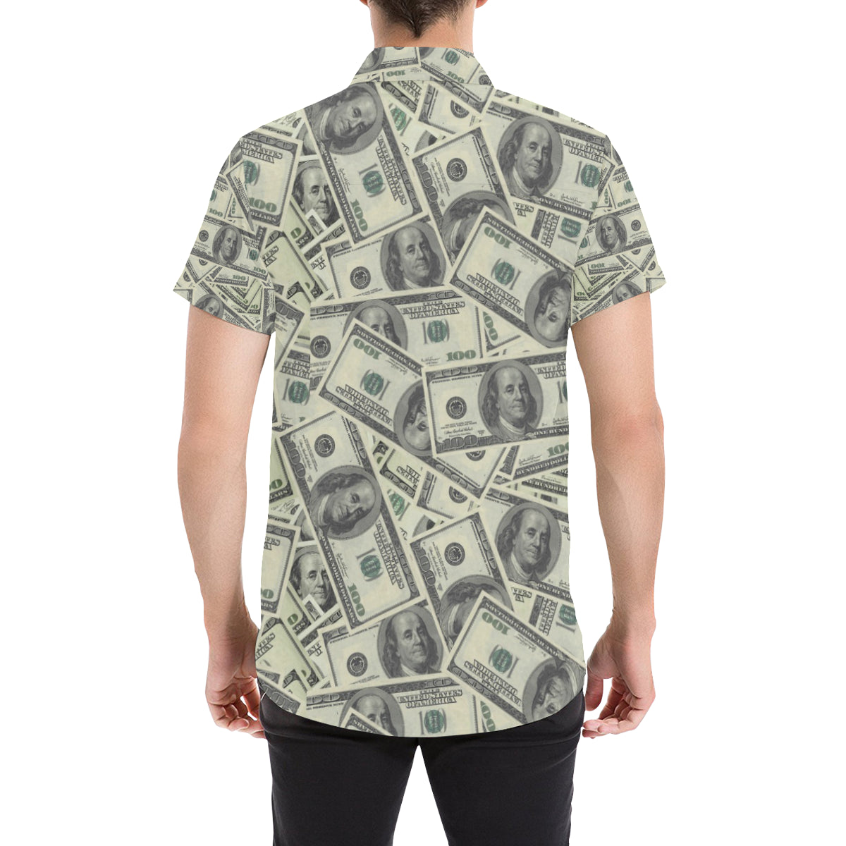 Dollar Pattern Print Design DO02 Men's Short Sleeve Button Up Shirt