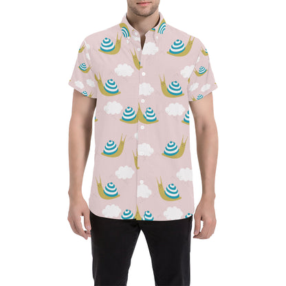 Snail Pattern Print Design 02 Men's Short Sleeve Button Up Shirt