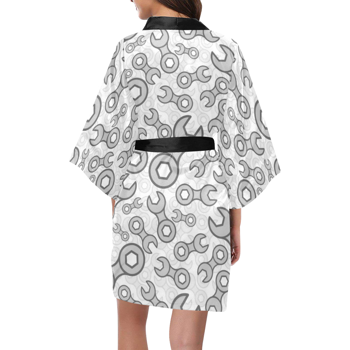 Mechanic Pattern Print Design 05 Women's Short Kimono