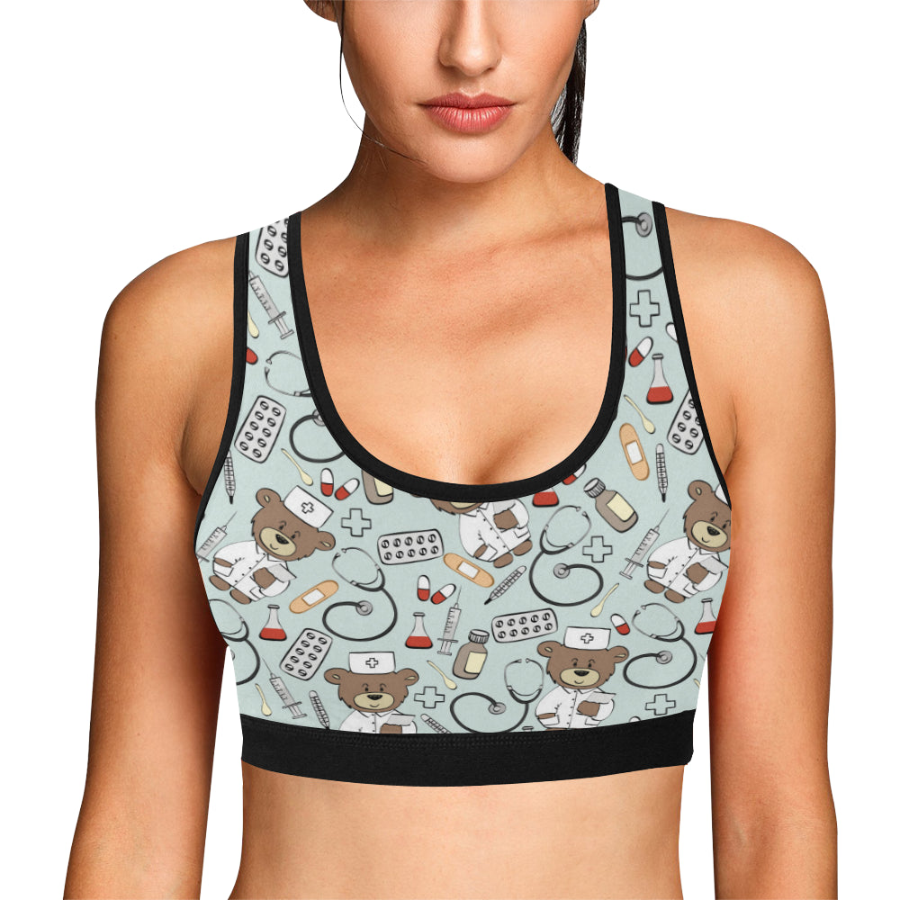 Nurse Bear Pattern Print Design A01 Sports Bra