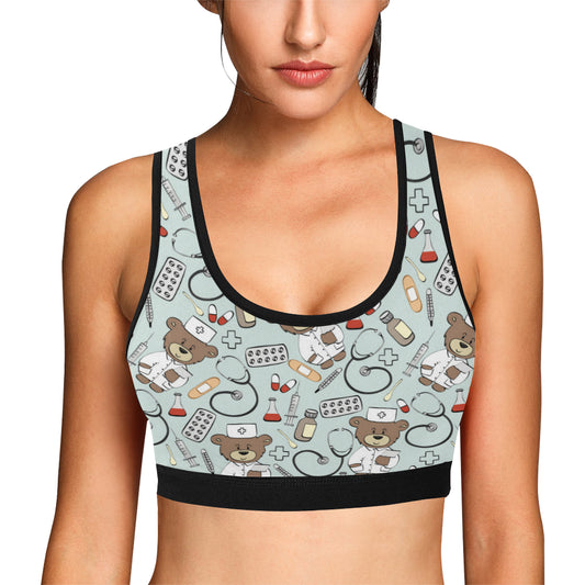 Nurse Bear Pattern Print Design A01 Sports Bra