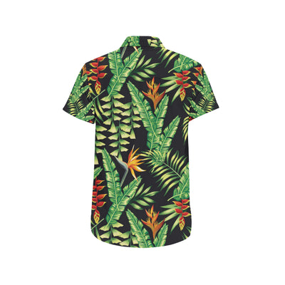 Hawaiian Flower Tropical Palm Leaves Men's Short Sleeve Button Up Shirt