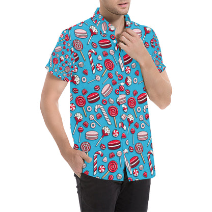 Candy Pattern Print Design 05 Men's Short Sleeve Button Up Shirt