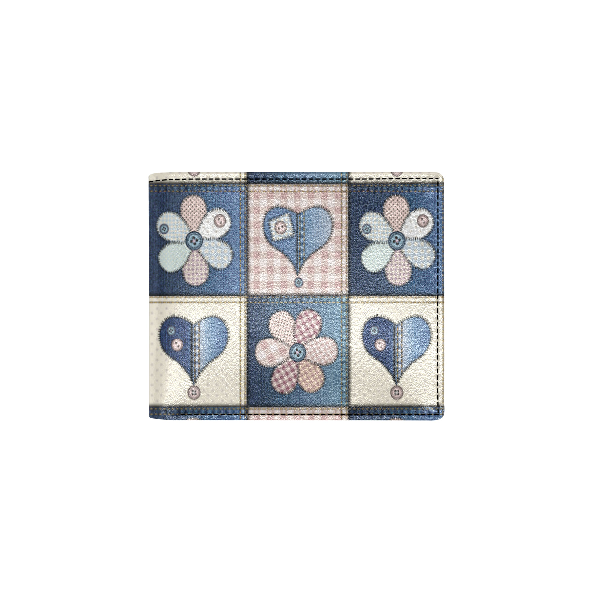 Patchwork Heart Flower Pattern Print Design 01 Men's ID Card Wallet