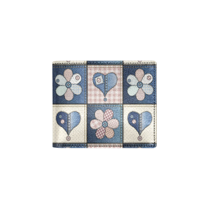 Patchwork Heart Flower Pattern Print Design 01 Men's ID Card Wallet