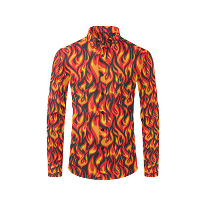 Flame Fire Print Pattern Men's Long Sleeve Shirt