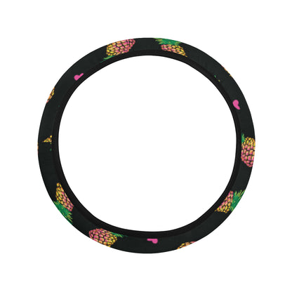 Neon Pineapple Pattern Print Design A04 Steering Wheel Cover with Elastic Edge