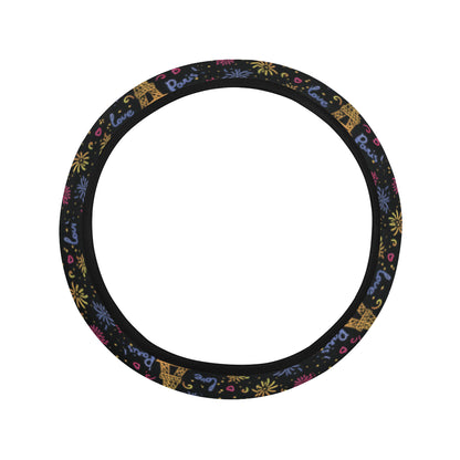 Eiffel Tower Love Paris Print Steering Wheel Cover with Elastic Edge