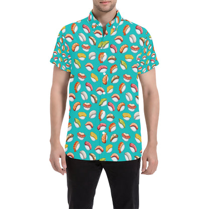 Sushi Themed Print Men's Short Sleeve Button Up Shirt