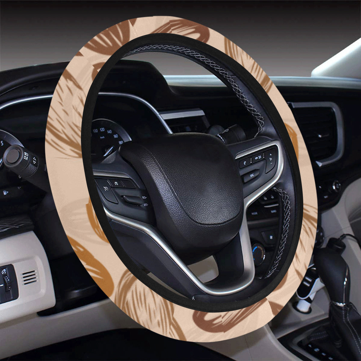 Almond Pattern Print Design 02 Steering Wheel Cover with Elastic Edge