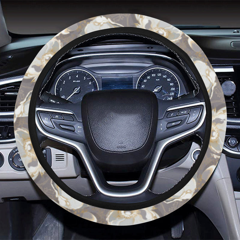 Elegant Grey Flower Print Steering Wheel Cover with Elastic Edge