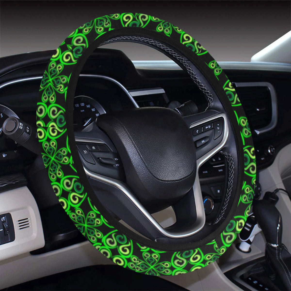 Celtic Green Neon Design Steering Wheel Cover with Elastic Edge