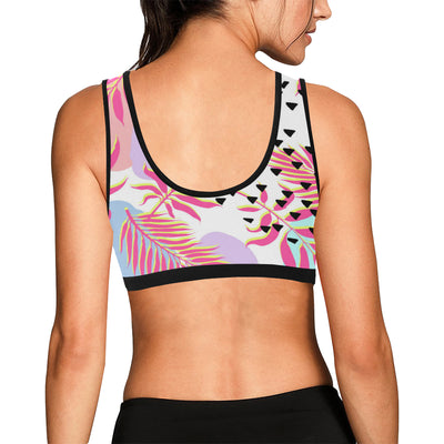 Pink Tropical Palm Leaves Sports Bra