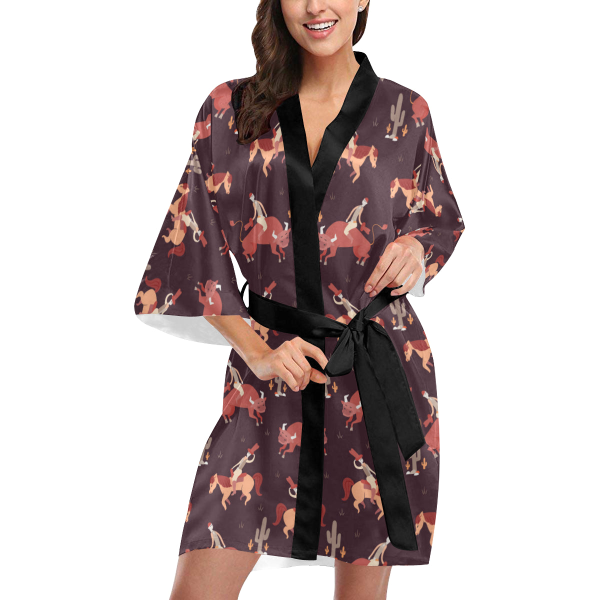 Rodeo Pattern Print Design A01 Women's Short Kimono