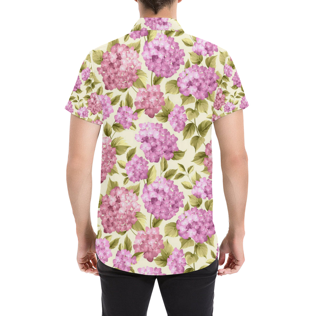 Hydrangea Pattern Print Design HD05 Men's Short Sleeve Button Up Shirt