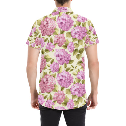 Hydrangea Pattern Print Design HD05 Men's Short Sleeve Button Up Shirt