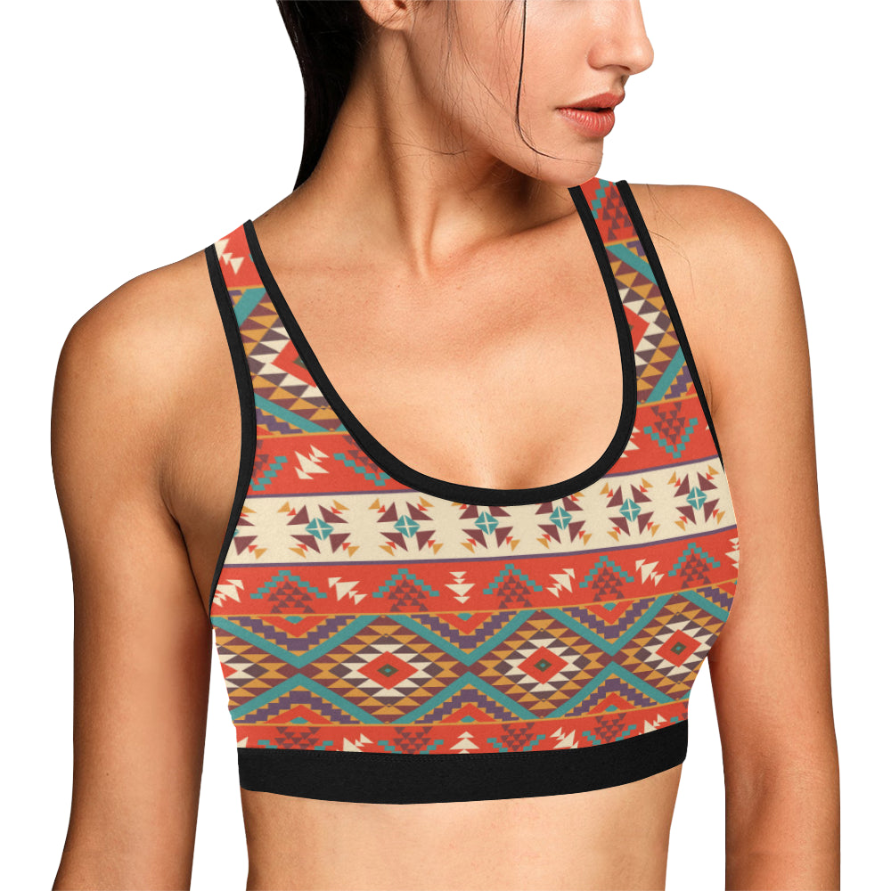 Aztec Red Print Pattern Sports Bra