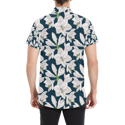 Amaryllis Pattern Print Design 01 Men's Short Sleeve Button Up Shirt