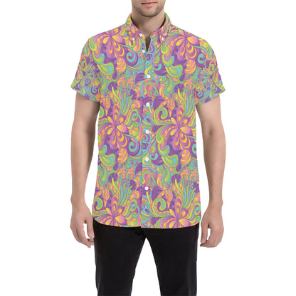 Psychedelic Mushroom Pattern Print Design A05 Men's Short Sleeve Button Up Shirt