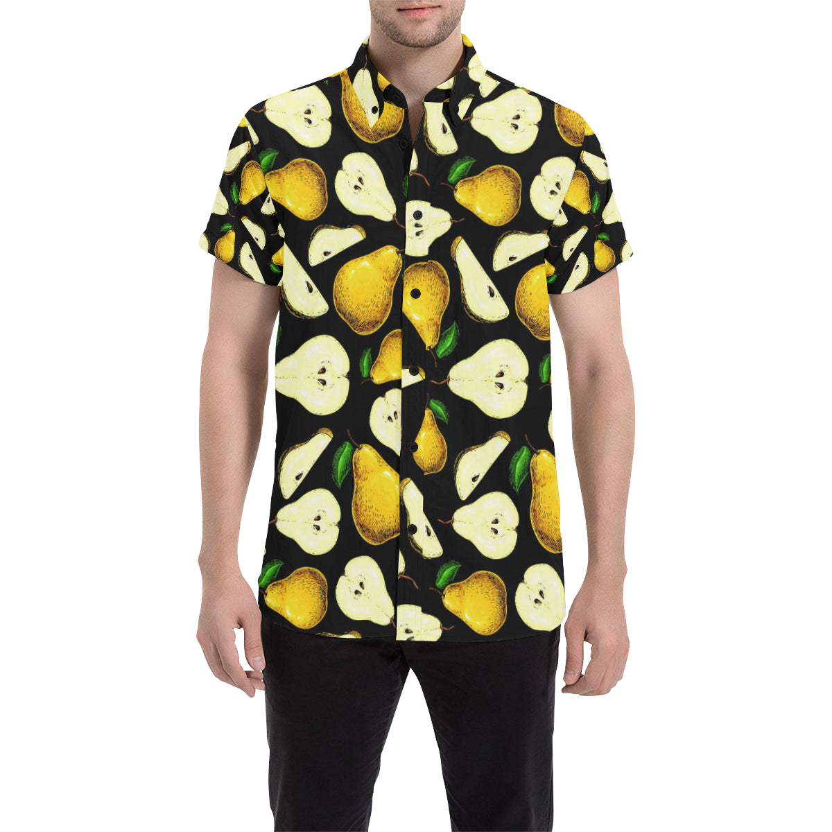 Pear Pattern Print Design PE01 Men's Short Sleeve Button Up Shirt
