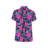 Neon Pink Hibiscus Pattern Print Design HB015 Men's Short Sleeve Button Up Shirt