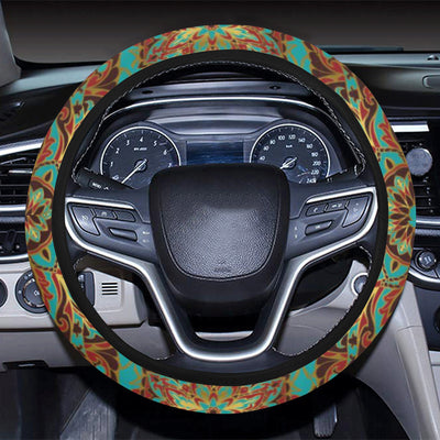 Medallion Pattern Print Design 02 Steering Wheel Cover with Elastic Edge