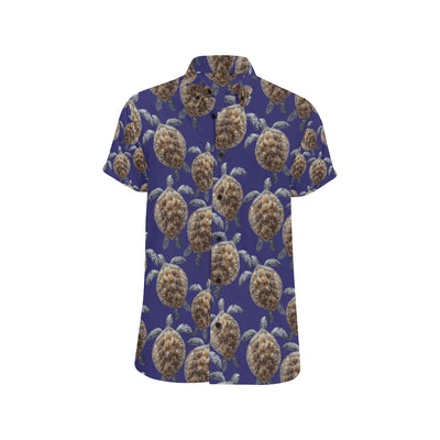 Sea Turtle Pattern Print Design T05 Men's Short Sleeve Button Up Shirt