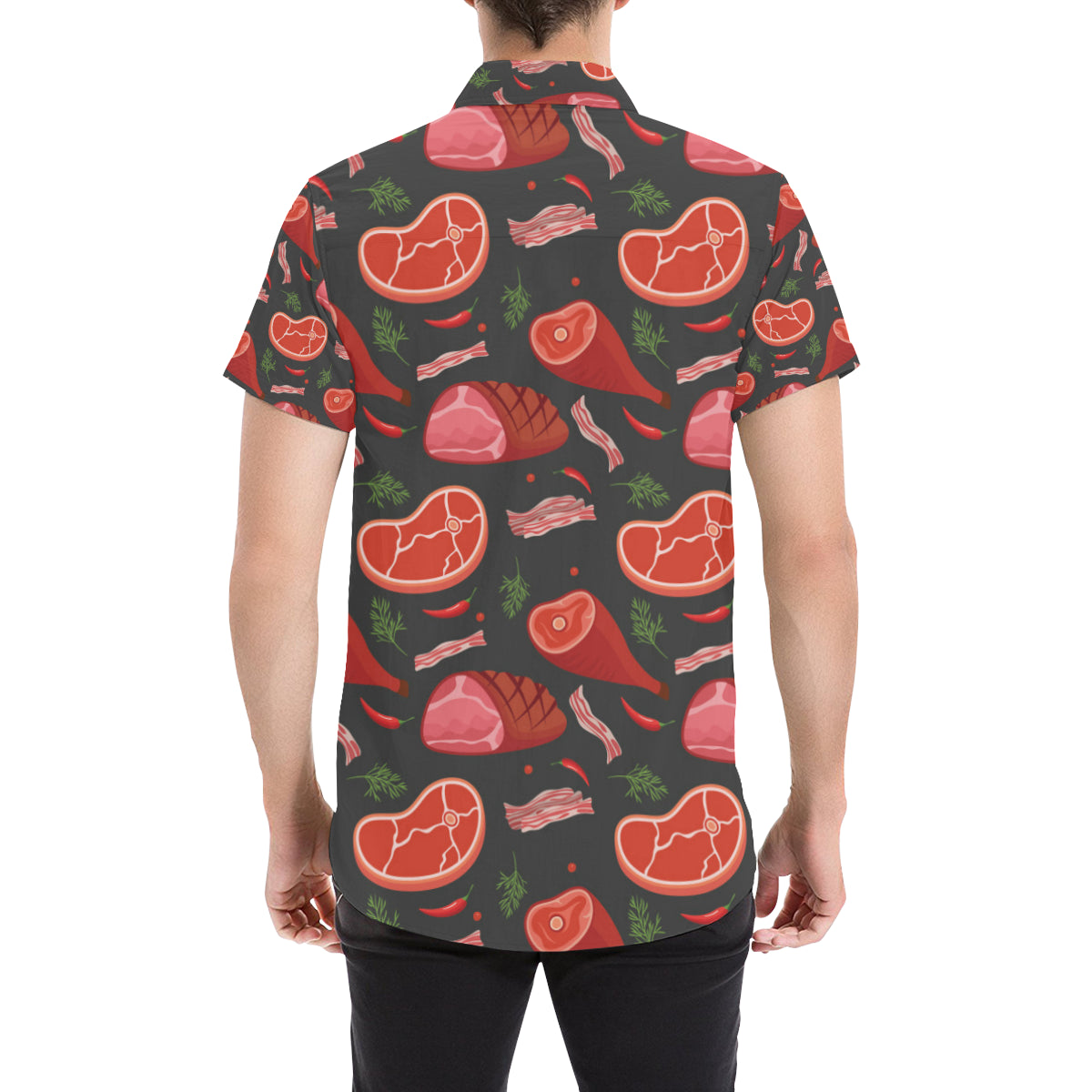 Meat Pattern Print Design 03 Men's Short Sleeve Button Up Shirt
