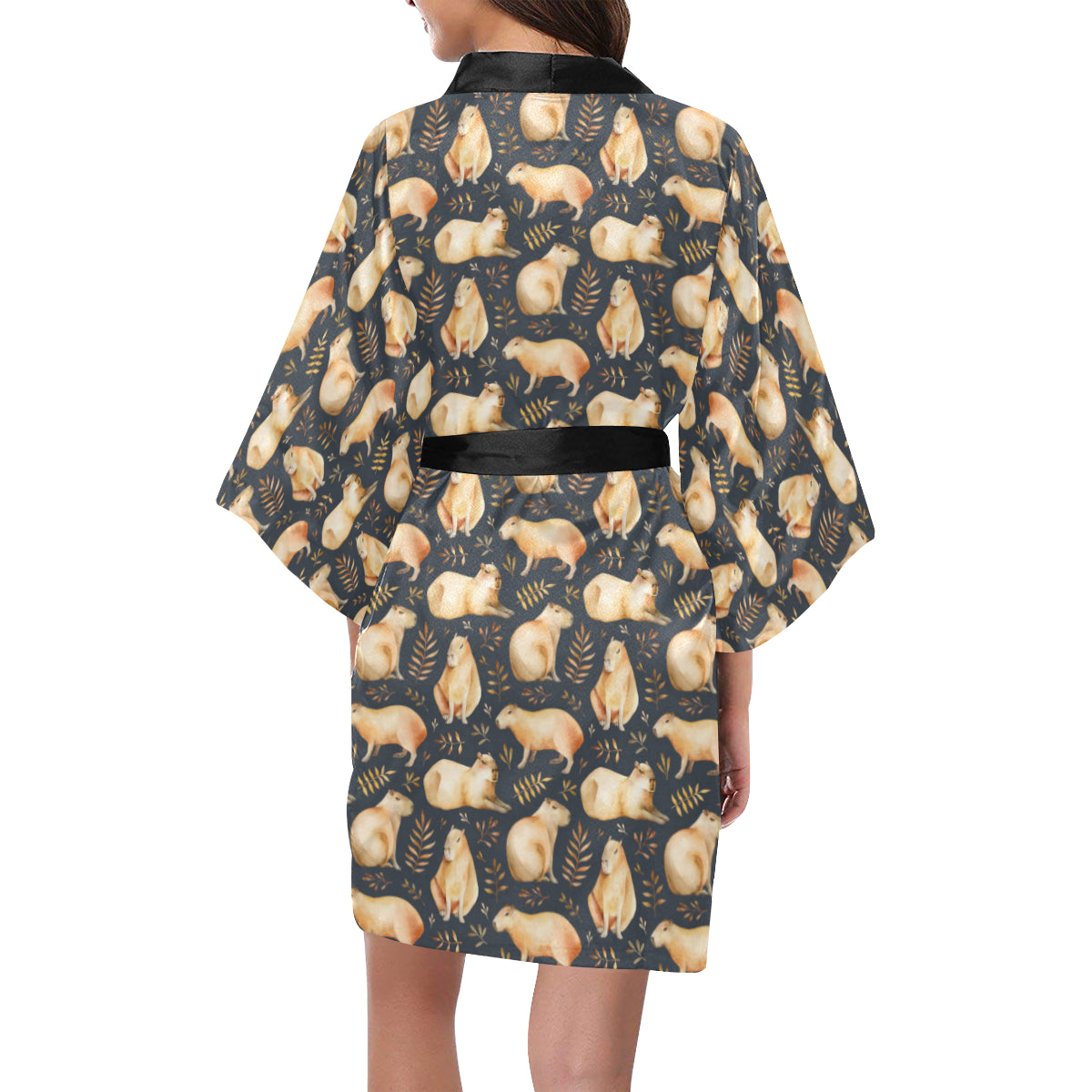 Capybara Pattern Print Design 02 Women's Short Kimono
