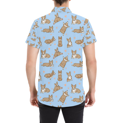 Pembroke Welsh Corgis Pattern Print Design A05 Men's Short Sleeve Button Up Shirt