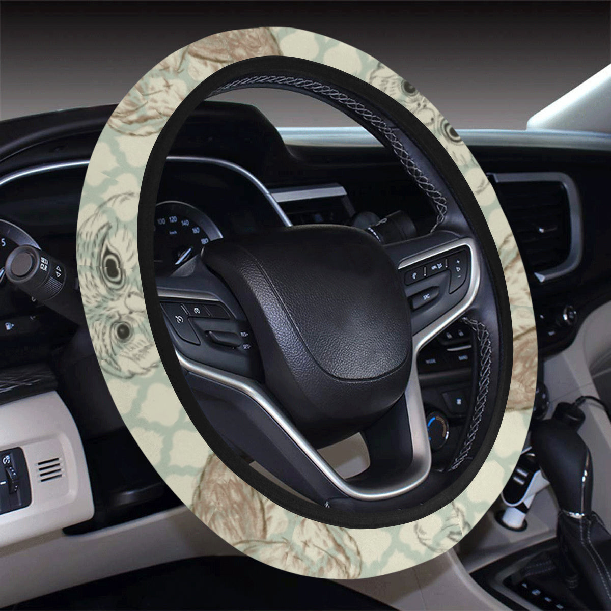 Owl Pattern Print Design A03 Steering Wheel Cover with Elastic Edge