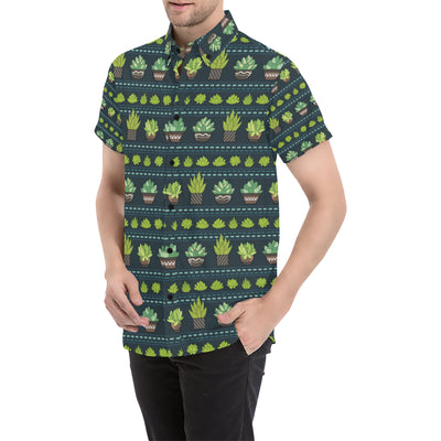 Cactus Pattern Print Design 07 Men's Short Sleeve Button Up Shirt