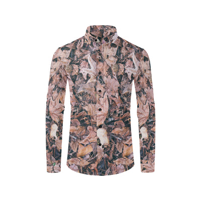 Camouflage Realistic Tree Leaf Print Men's Long Sleeve Shirt