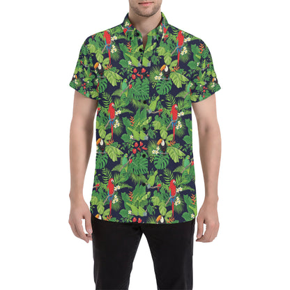 Rainforest Parrot Pattern Print Design A03 Men's Short Sleeve Button Up Shirt