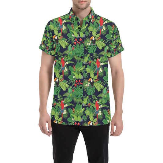 Rainforest Parrot Pattern Print Design A03 Men's Short Sleeve Button Up Shirt