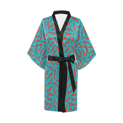 Chilli Pepper Pattern Print Design 05 Women's Short Kimono