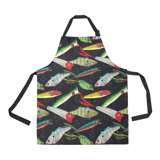 Fishing Bait Print Apron with Pocket
